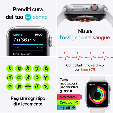 Apple Watch Series 6 GPS/Cellular 40mm Caja de Aluminio en Plata / Correa Deportiva Blanca