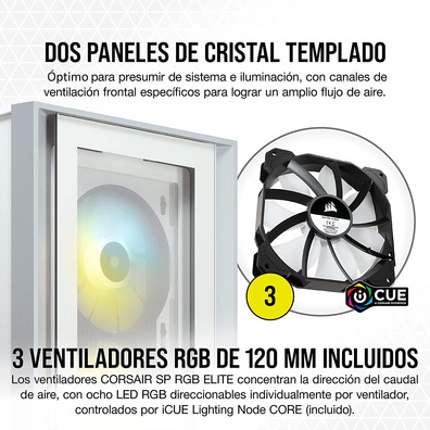 Caja Corsair ICUE 4000X RGB Temperato Glass Blanca