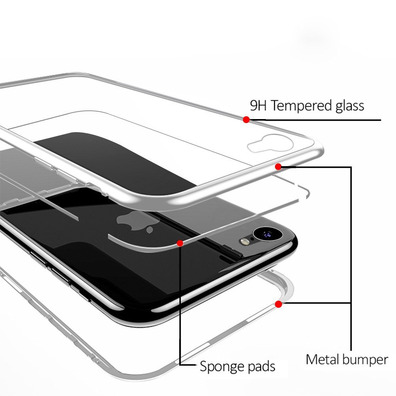 Custodia magnetica con vetro temperato iPhone 7/8 Plus Argento