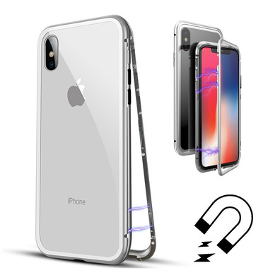 Custodia magnetica con vetro temperato iPhone X/XS Argento