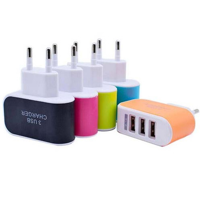 Colorful Charger with 3 USB Ports LED Light - Pink