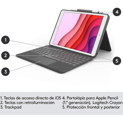 Funda con Teclado Logitech Combo Touch iPad (7ª y 8ª Gen) 10,2 " Gris