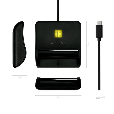 Lector de DNI - E USB - C Aisens ASCR-SN03C-BK Negro