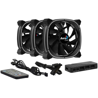 Confezione 3 Ventiladores Aerocool Astro Pro 12 cm + H66F HUB + Mando a Distancia