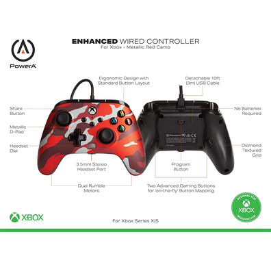 Power A Enhanced Wired Controller Metallic Camo Red (Xbox One / Xbox Series X/S)