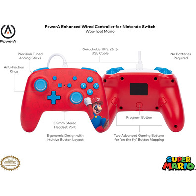 Power A Enhanced Wired Controller Woo - Hoo! Mario (Rosso)