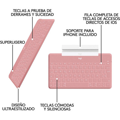 Teclado Bluetooth Logitech Keys - to - Go iPhone / iPad Rosa